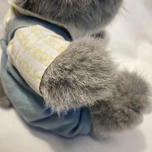 Vintage Gray Plush Bunny Rabbit Stuffed Animal with Blue Overalls 12" Sitting - Picture 7 of 10